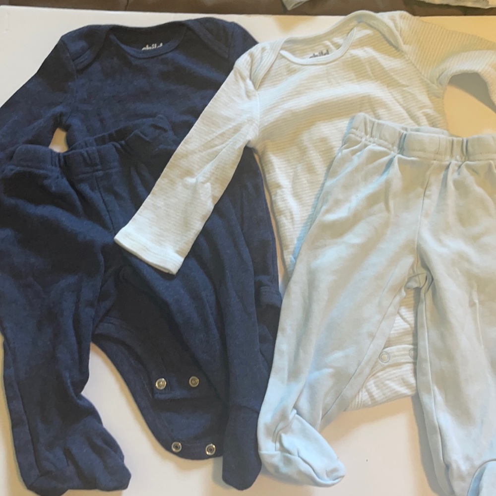 2 - long sleeved shirts and footed pants